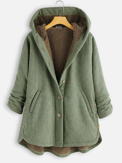 Jenny – Checked Hooded Fleece Coat