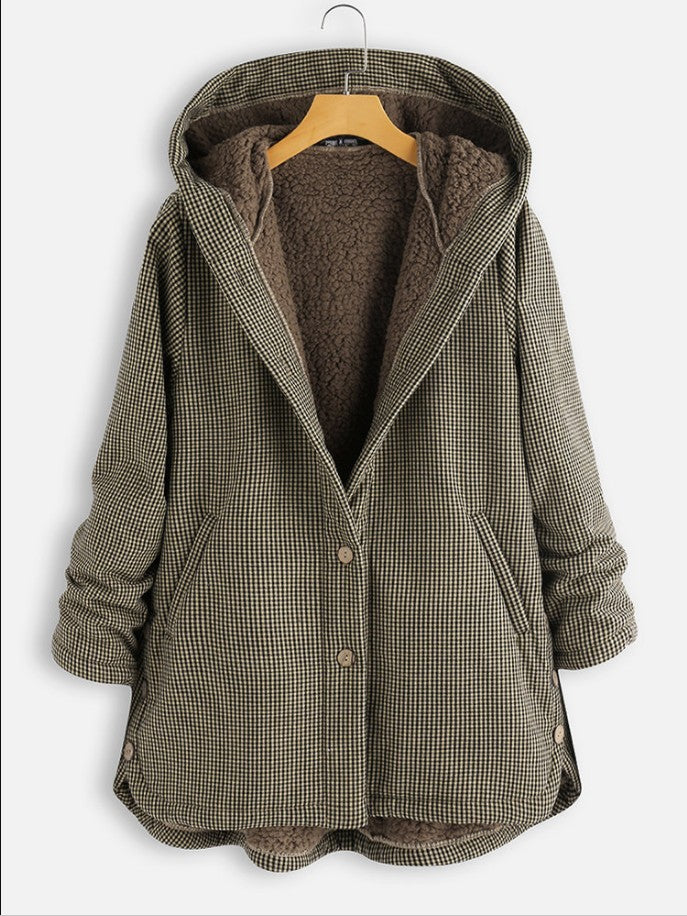 Jenny – Checked Hooded Fleece Coat