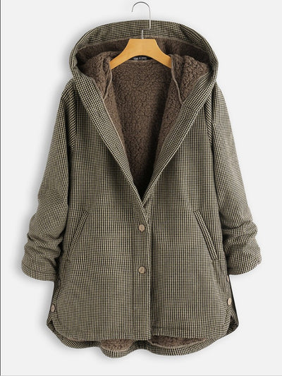 Jenny – Checked Hooded Fleece Coat