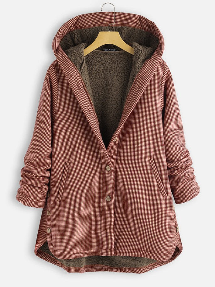 Jenny – Checked Hooded Fleece Coat