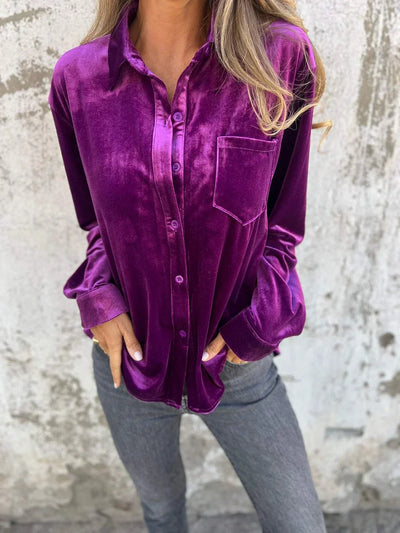LAUREN – Luxe Velvet Button-Up Blouse