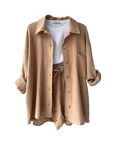 Maylee – Textured Button-Up Short Set