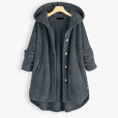 Elsa – Textured Hooded Button Coat