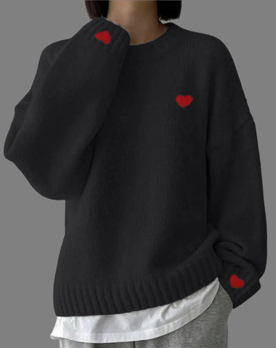 Carmel - Heart Embroidered Relaxed Knit