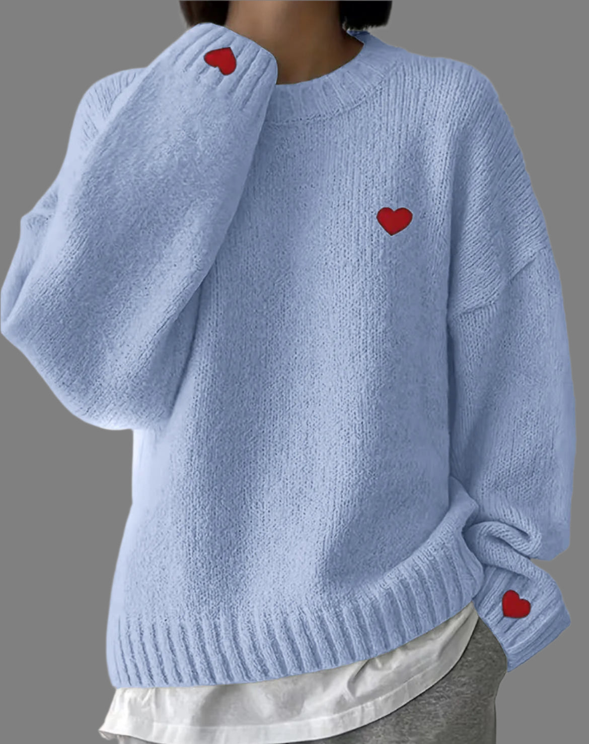 Carmel - Heart Embroidered Relaxed Knit