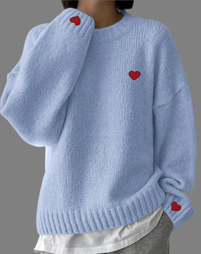 Carmel - Heart Embroidered Relaxed Knit