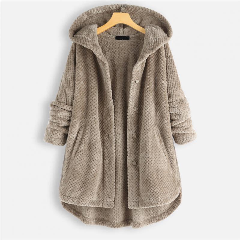 Elsa – Textured Hooded Button Coat