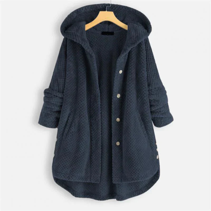 Elsa – Textured Hooded Button Coat