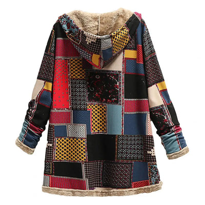 Nerida – Patchwork Fleece-Lined Hooded Coat
