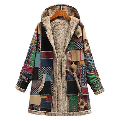 Nerida – Patchwork Fleece-Lined Hooded Coat