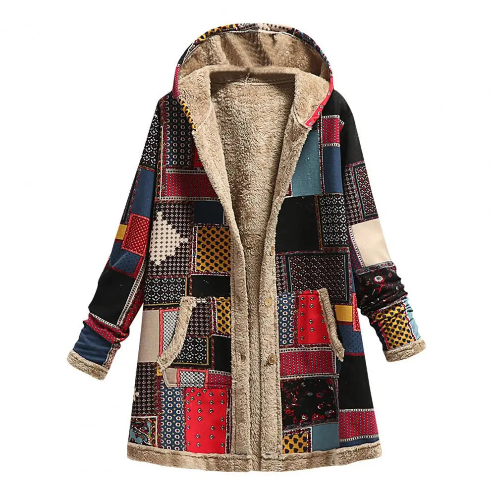 Nerida – Patchwork Fleece-Lined Hooded Coat