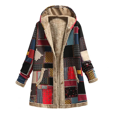 Nerida – Patchwork Fleece-Lined Hooded Coat