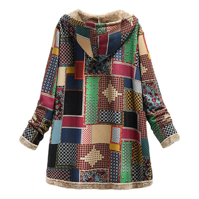 Nerida – Patchwork Fleece-Lined Hooded Coat