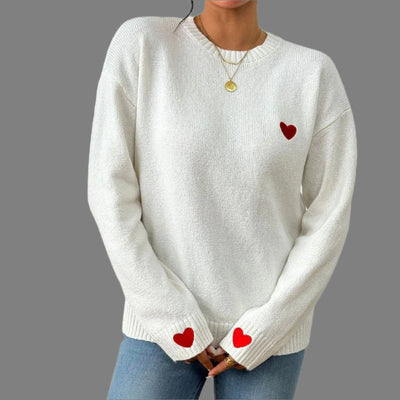 Carmel - Heart Embroidered Relaxed Knit