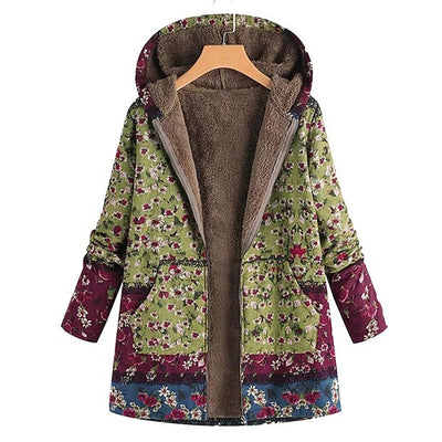 Rosie – Floral Fleece-Lined Hooded Coat