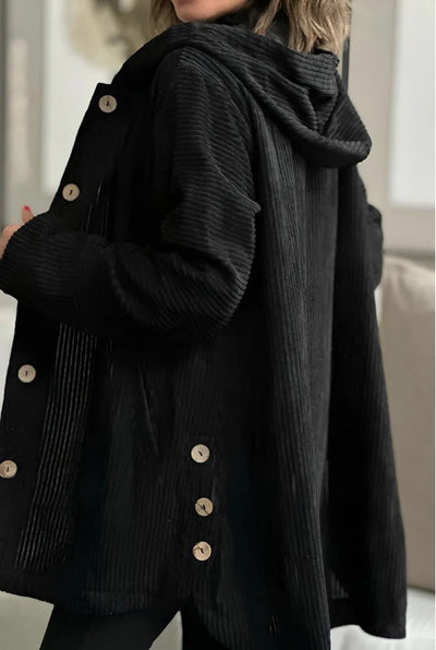 Laurel - Cozy Hooded Cord Coat