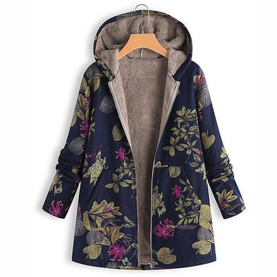 Rosie – Floral Fleece-Lined Hooded Coat