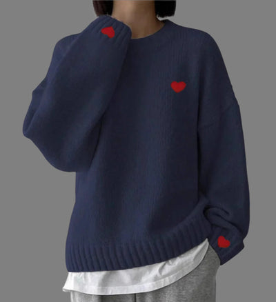 Carmel - Heart Embroidered Relaxed Knit