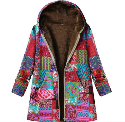 Nina – Bright Patch Hooded Fleece Coat