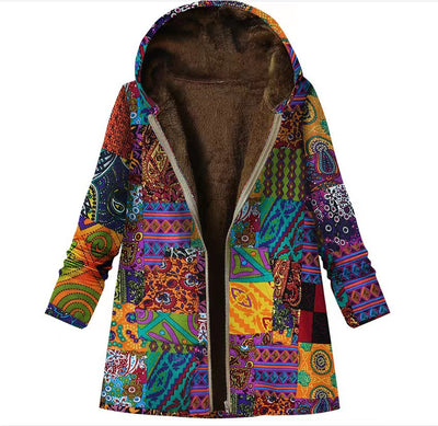 Nina – Bright Patch Hooded Fleece Coat