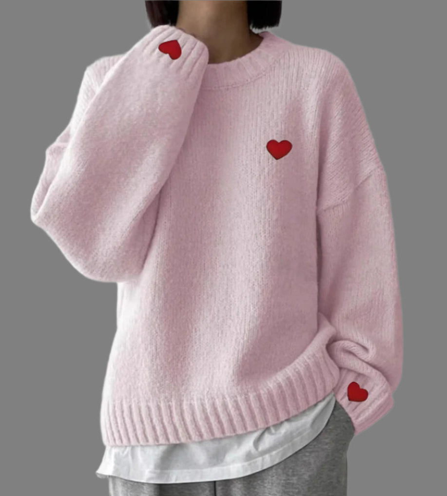Carmel - Heart Embroidered Relaxed Knit