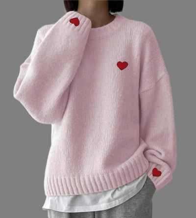 Carmel - Heart Embroidered Relaxed Knit