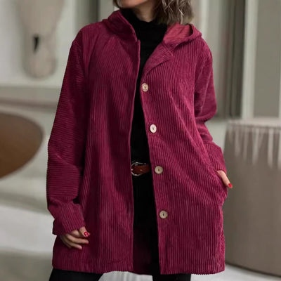 Laurel - Cozy Hooded Cord Coat