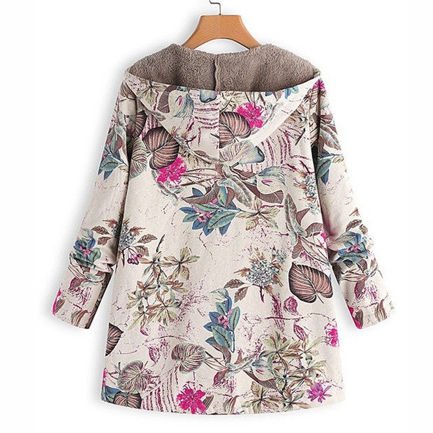 Rosie – Floral Fleece-Lined Hooded Coat