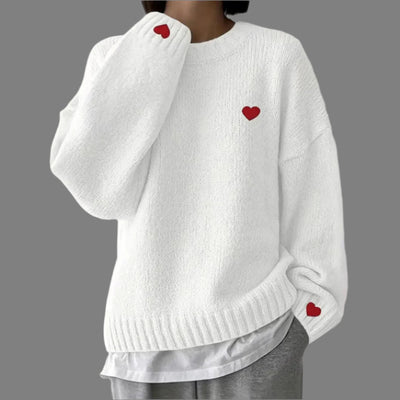 Carmel - Heart Embroidered Relaxed Knit