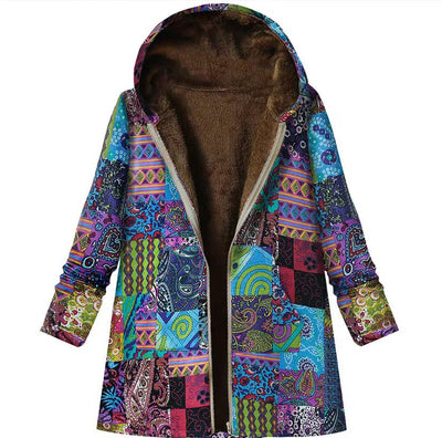 Nina – Bright Patch Hooded Fleece Coat