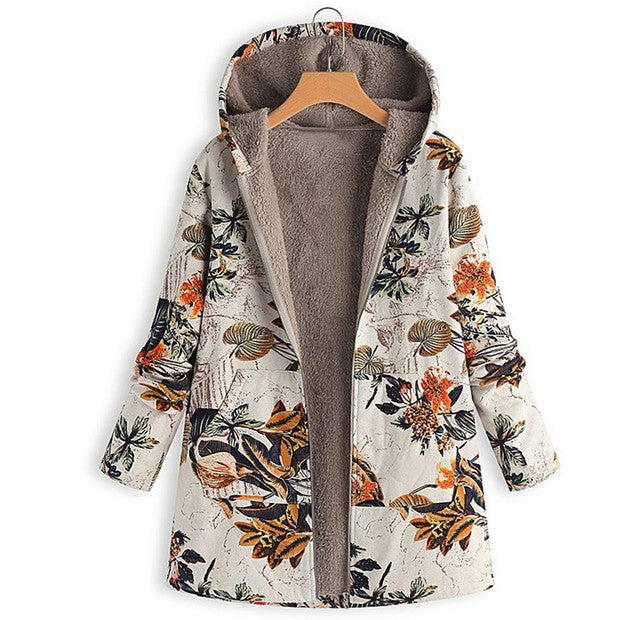 Rosie – Floral Fleece-Lined Hooded Coat