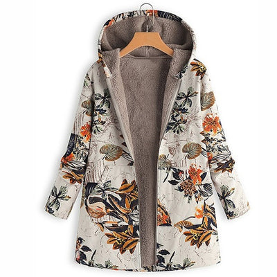 Rosie – Floral Fleece-Lined Hooded Coat