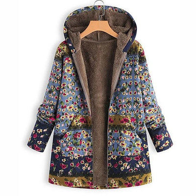 Rosie – Floral Fleece-Lined Hooded Coat