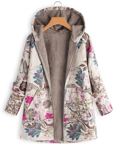 Rosie – Floral Fleece-Lined Hooded Coat