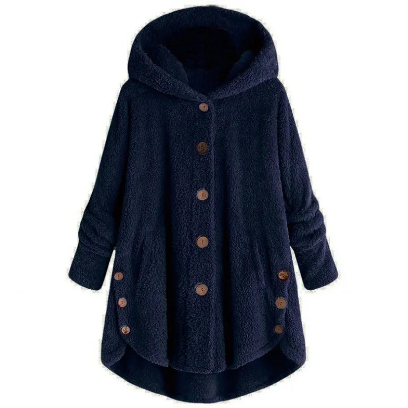 Elara – Plush Button-Up Hooded Coat