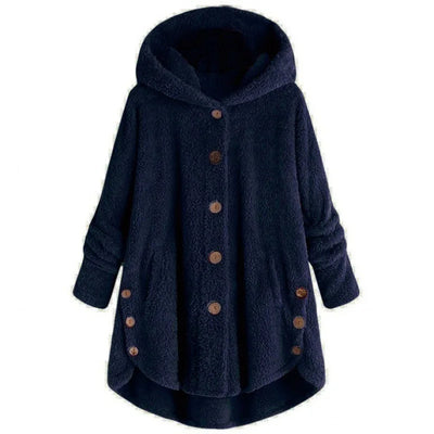 Elara – Plush Button-Up Hooded Coat