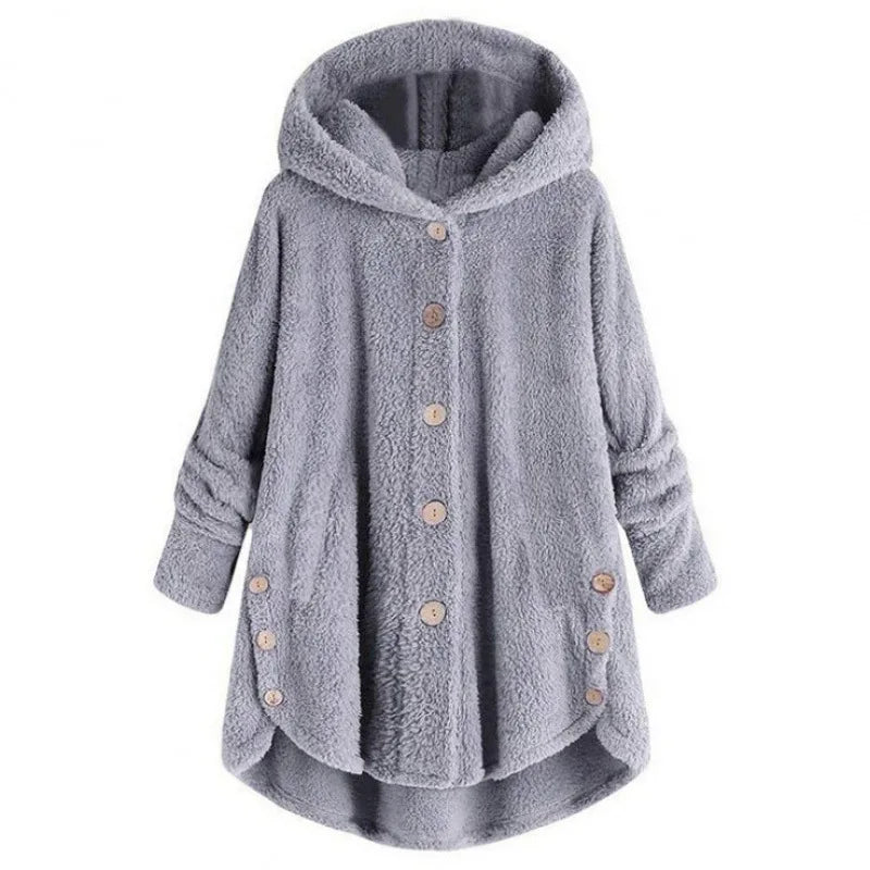 Elara – Plush Button-Up Hooded Coat