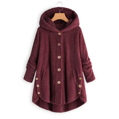 Elara – Plush Button-Up Hooded Coat