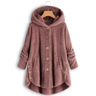 Elara – Plush Button-Up Hooded Coat