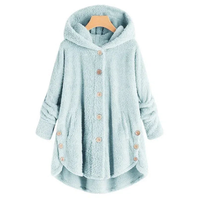 Elara – Plush Button-Up Hooded Coat