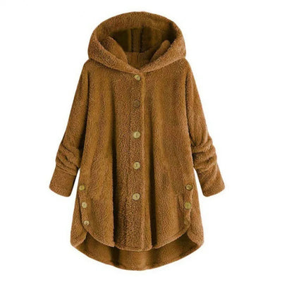Elara – Plush Button-Up Hooded Coat