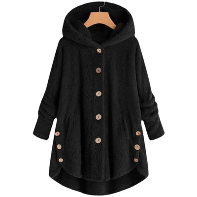 Elara – Plush Button-Up Hooded Coat
