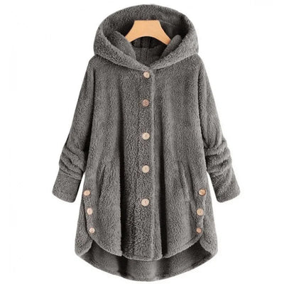 Elara – Plush Button-Up Hooded Coat