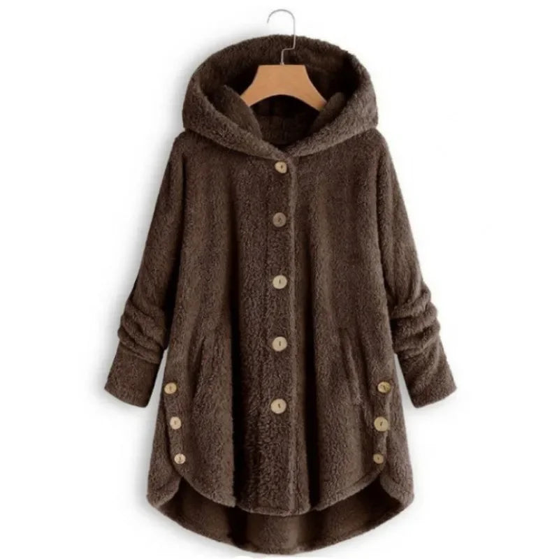 Elara – Plush Button-Up Hooded Coat