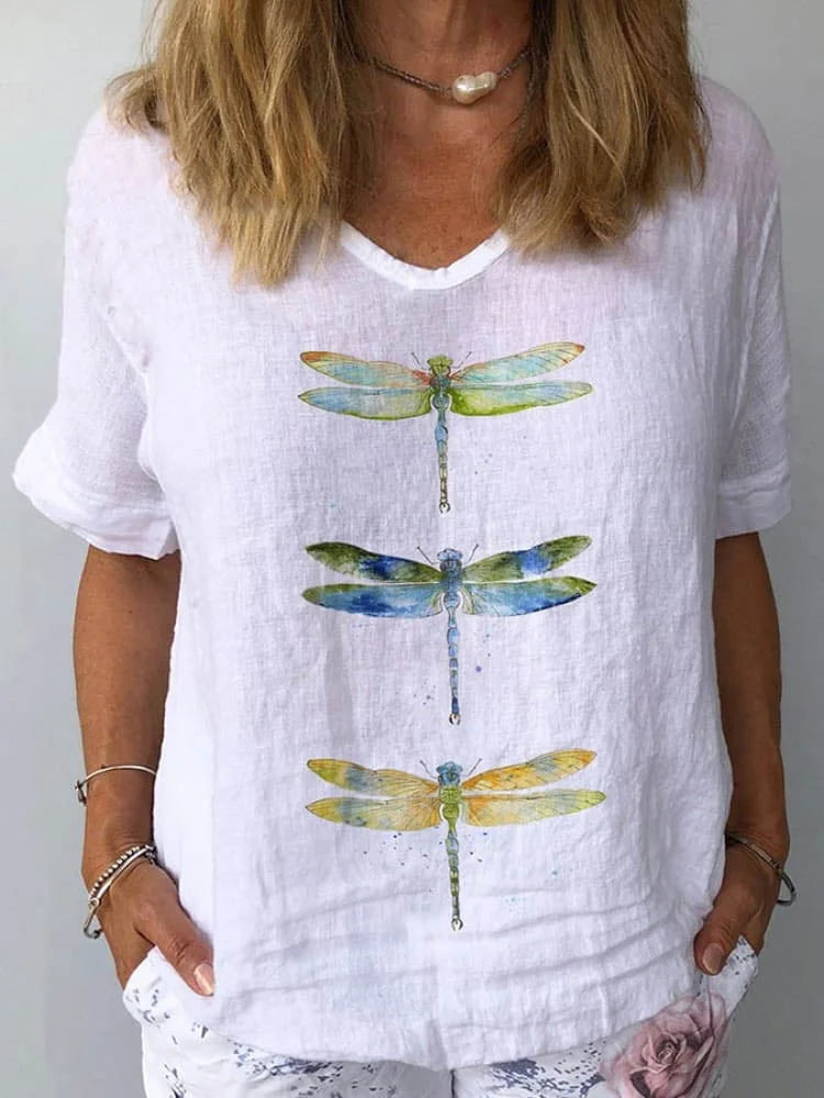Elodie - Dragonfly Print Short Sleeve Top