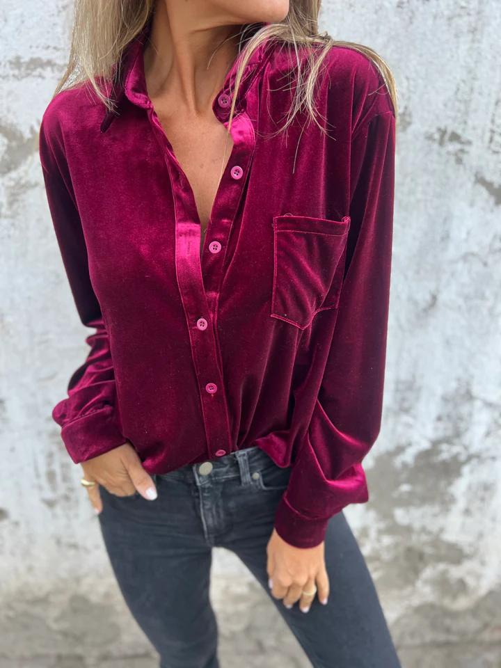 LAUREN – Luxe Velvet Button-Up Blouse