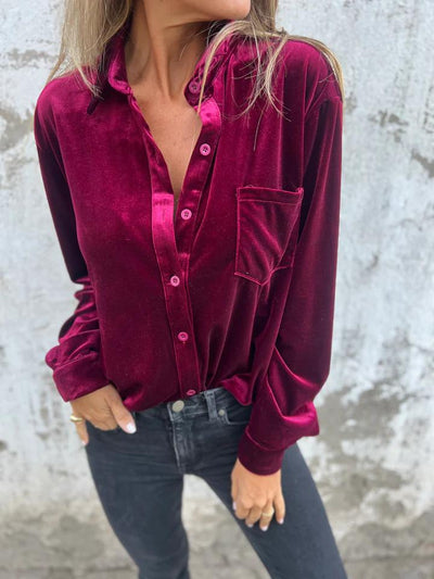 LAUREN – Luxe Velvet Button-Up Blouse