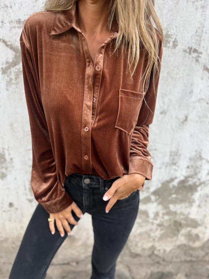 LAUREN – Luxe Velvet Button-Up Blouse
