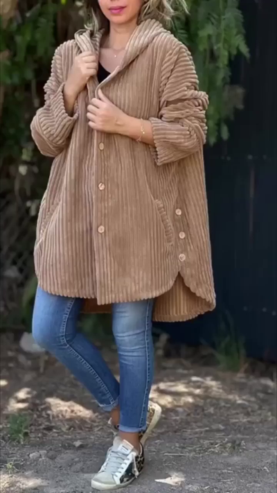 Lorna - Hooded Textured Cord Coat