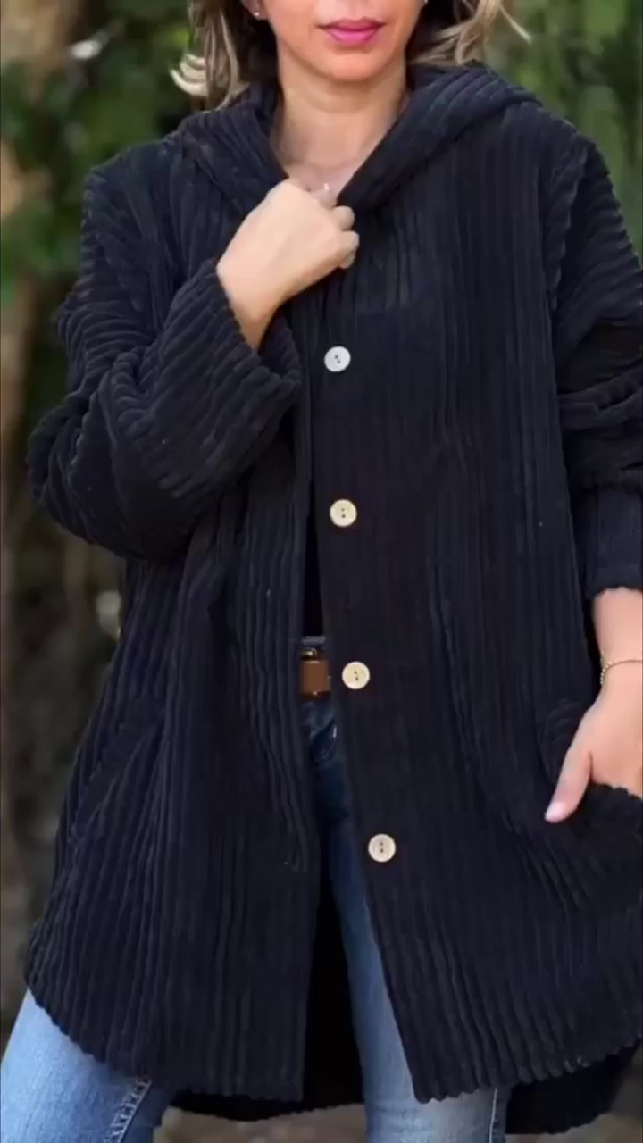Lorna - Hooded Textured Cord Coat
